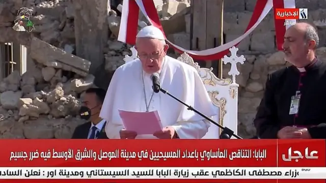 پاپ در ویرانه‌های کلیسای حوش البیعه مراسم دعا برگزار کرد