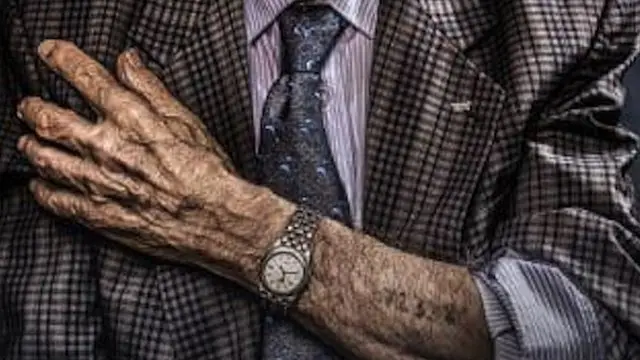 Close up of Eddie Jaku's left arm, where the concentration camp number is tattooed