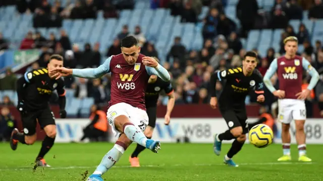 Anwar El Ghazi score Aston Villa consolation from di penalty spot.