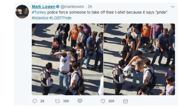 "Polis üzerinde 'onur' yazdığı için bir kişiyi tişörtünü çıkarmaya zorladı"