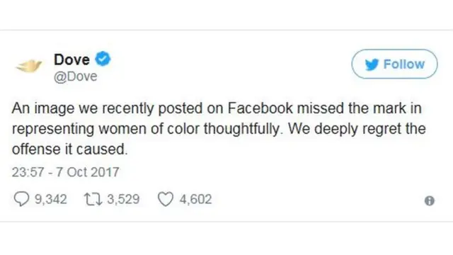 ट्वीटर पर डोव का बयान