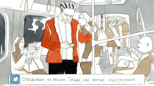 рисунок мужчина посылает твит из лондонского метро