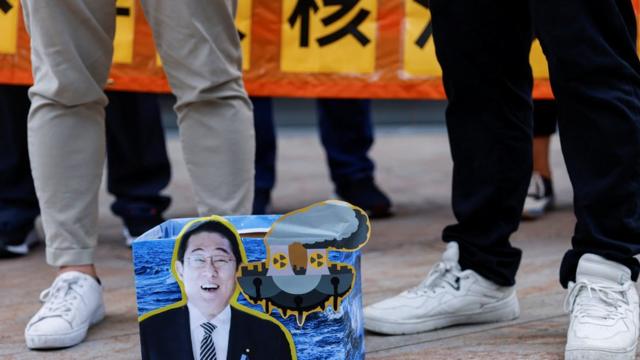 带有日本首相岸田文雄像的标语纸箱