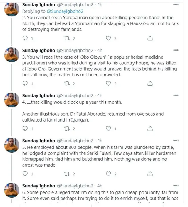 Ọrọ ti Sunday Igboho sọ loju opo Twitter rẹ