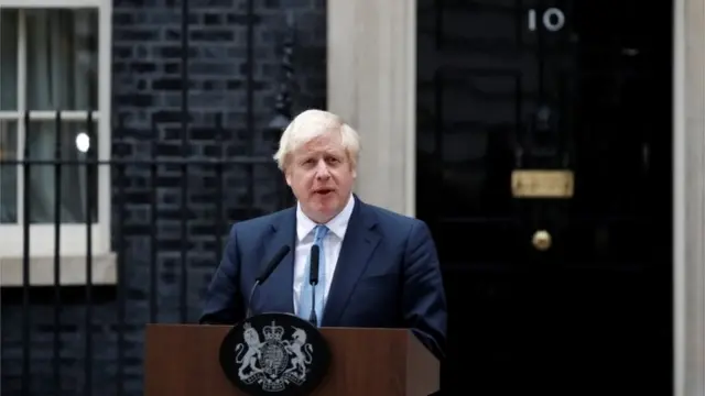Boris Johnson stood outside No 10 Downing Street