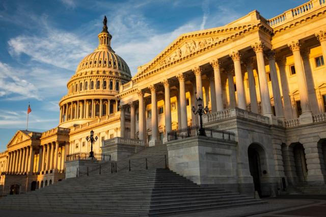 The rising sun illuminates the United States Capitol Building on September 19, 2019 in Washington, DC