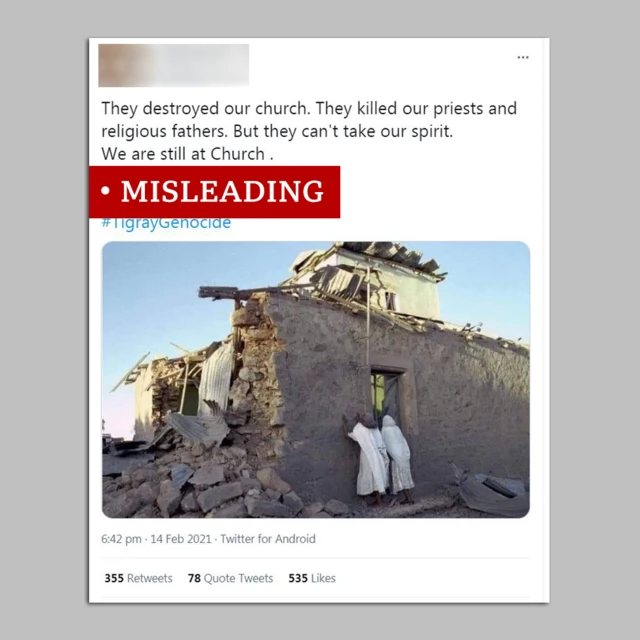 እቲ ኣብ ትግራይ በዚ ዝካየድ ዘሎ ኵናት ዓንዩ ዝተበሃለ ኣብ ኤርትራ ከተማ ዓዲቐይሕ ዝርከብ ቤተ ክርስትያን