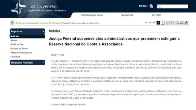 Site da Justiça Federal