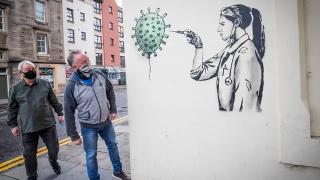 Covid themes street art in Edinburgh, Scotland