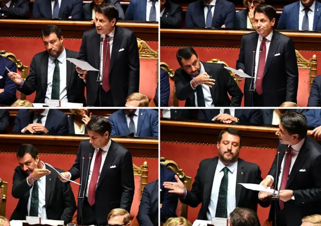 conte ile Salvini'nin 4 fotoğraıfnın kolajı