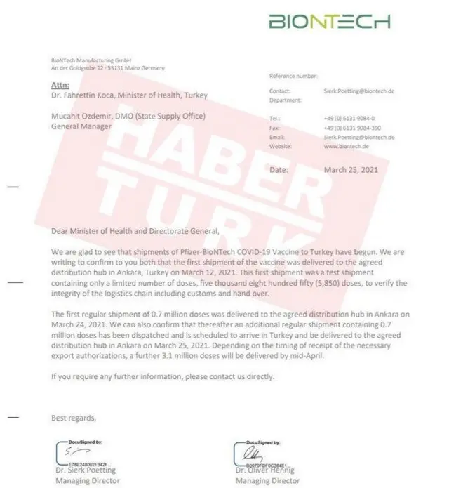 Bakan Koca'nın mektubu