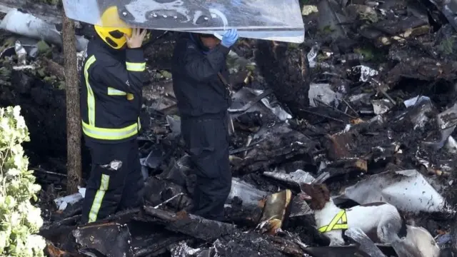Bomberos buscan a víctimas con un perro