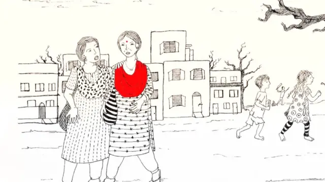 गीता और उसकी सहेली का रेखांकन