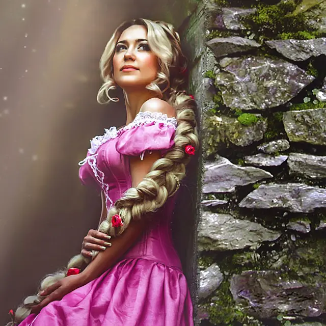 Rapunzal con una larga trenza