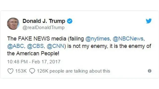 Nội dung dòng tweet chỉ trích truyền thông của ông Trump ngày 17/2/2017