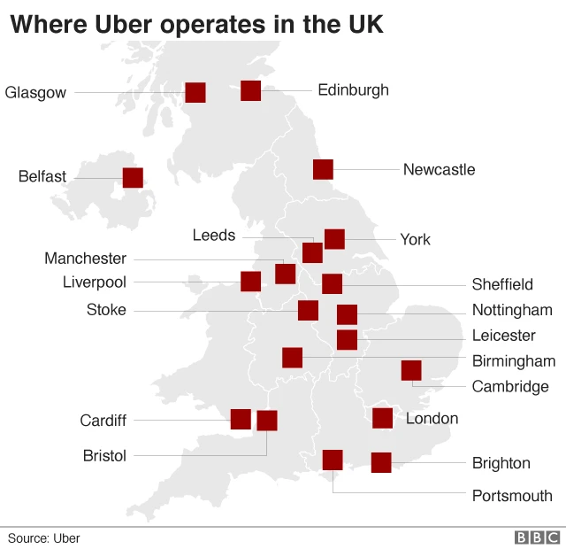 Map of Uber locations in the UK