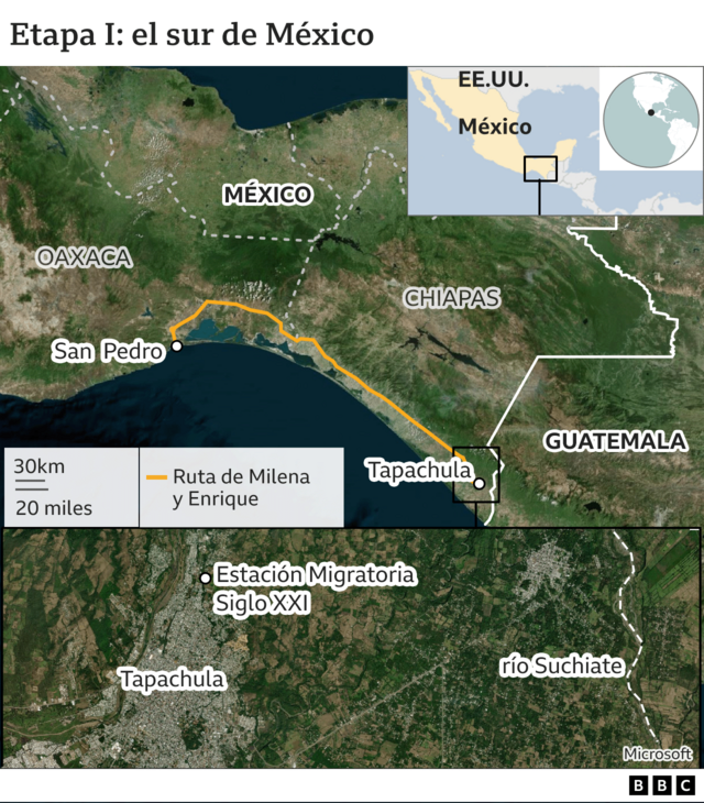 mapa priemra etapa del recorrido por el sur de México.