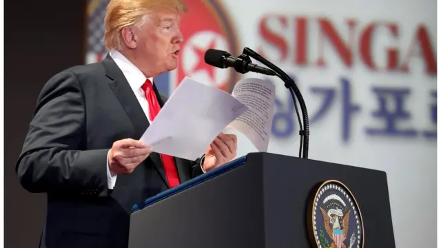 북미정상회담 당시 기자회견에 임하고 있는 트럼프 대통령