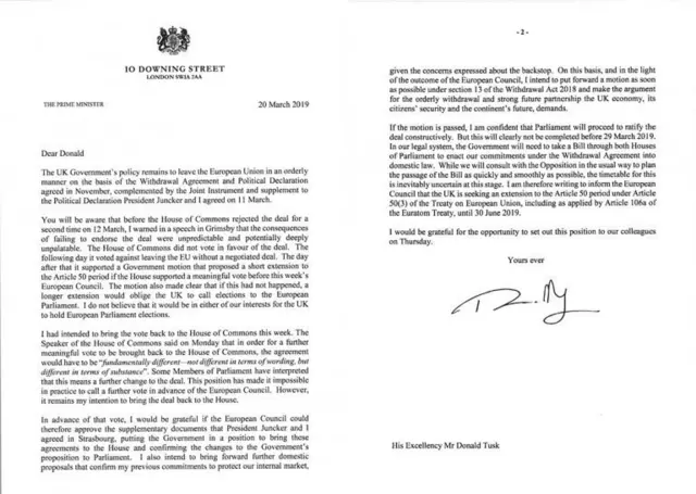 May'in AB Konseyi Başkanı Donald Tusk'a gönderdiği mektup.