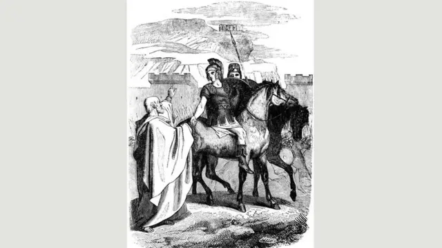 رسم للاسكندر الأكبر وهو يمتطي جواده استعدادا لخوض معركة