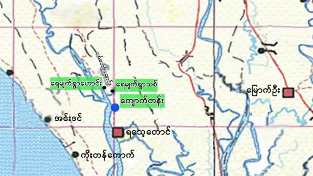 ရဲတပ်သား စိုင်းနိုင်အောင် ကို ရှာဖွေတွေ့ရှိခဲ့သည့် နေရာပြ မြေပုံ