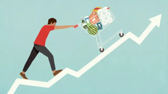 Chico empujando carrito de supermercado