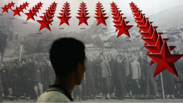 Un homme devant une vieille photographie