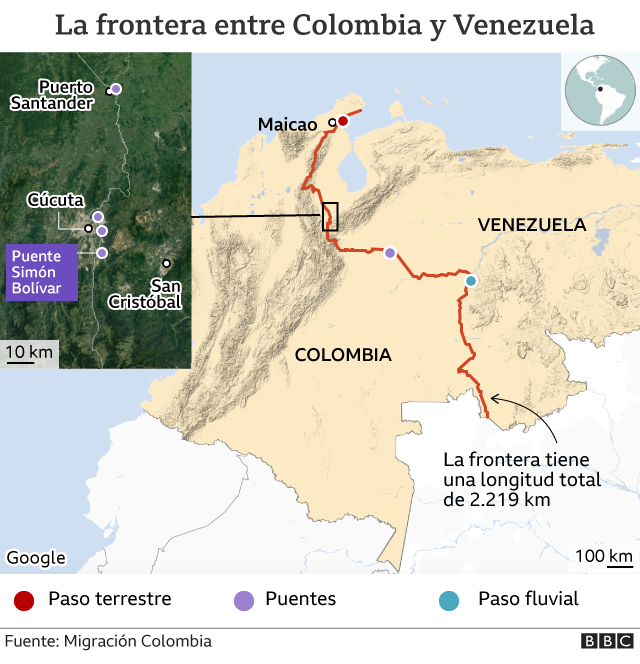 Mapa de la frontera entre Colombia y Venezuela