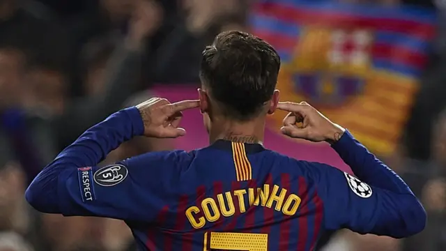Philippe Coutinho points to his ears after scoring against Manchester United