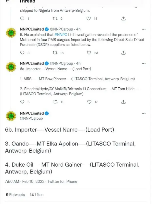 Ikede ti ileesẹ NNPC se