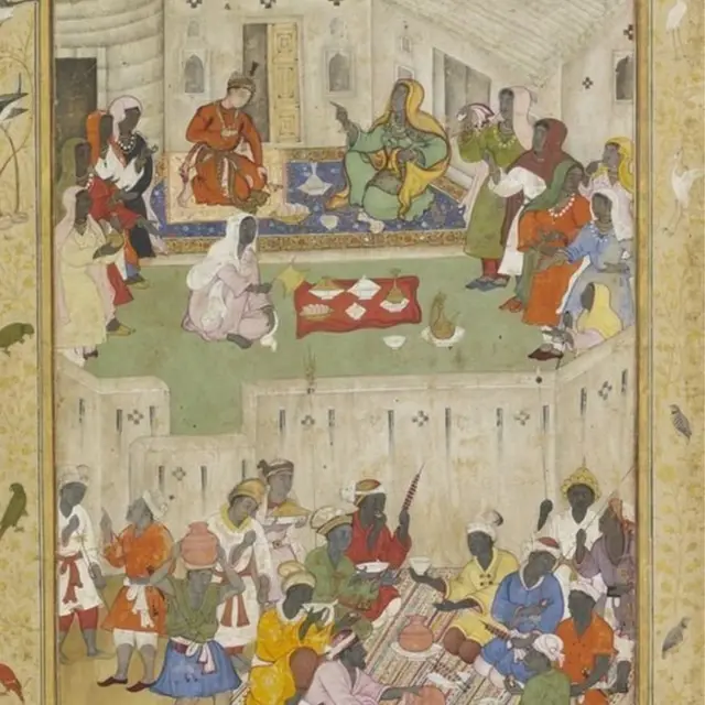 భోజనం చేస్తున్న యువరాజు. సపర్యలు చేస్తున్న హబ్సీలు.