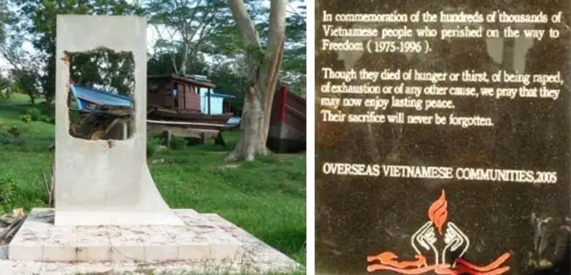 Đài tưởng niệm hoàn tất năm 2005 và ngay sau đó bị đục bỏ do áp lực ngoại giao từ Việt Nam
