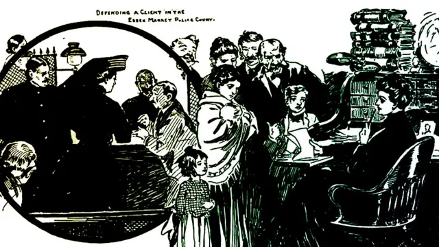 Grace Humiston atendiendo gente en el bufete de abogados popular. (Imagen cortesía de Brad Ricca)