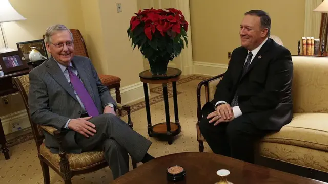 Mike Pompeo (à dir), com o líder da maioria republicana no Senado, Mitch McConnell