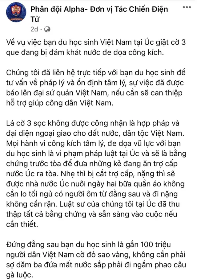 Trang Facebook Đơn vị tác chiến điện tử bình luận về vụ việc