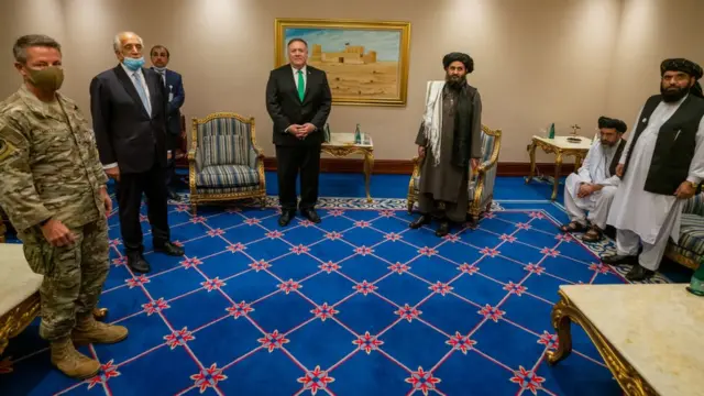 দোহাতে মার্কিন পররাষ্ট্রমন্ত্রী মাইক পম্পিও-র সঙ্গে তালেবান নেতৃত্ব