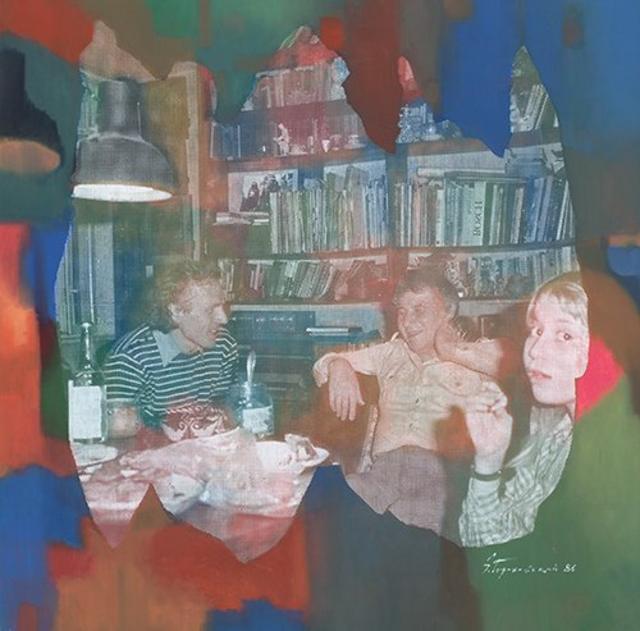 А вот еще одна работа Эдуарда Гороховского: "Ужин". Слева направо: Владимир Тарасов, Илья Кабаков, Женя Чуйкова. 1986