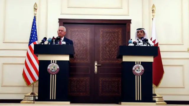 مؤتمر صحفي لوزير الخارجية الأمريكي والقطري في الدوحة