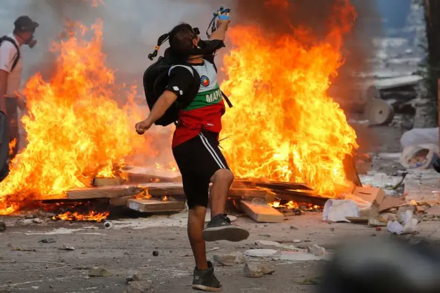 Violência durante protesto no Chile