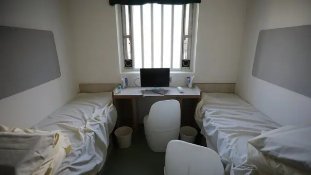 view of one cell inside HMP Berwyn prison for Wrexham, Wales.