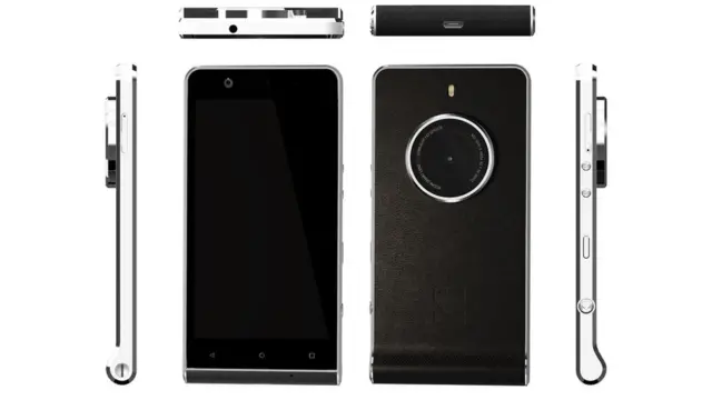 imagen del celular Ektra desde todos los ángulos. Se ve la pantalla así como los lados y el frente.