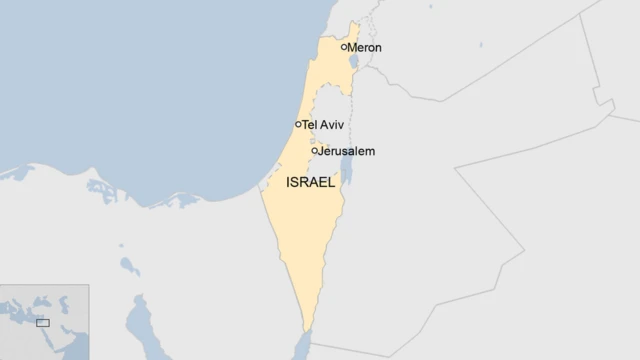 A map showing Meron in Israel