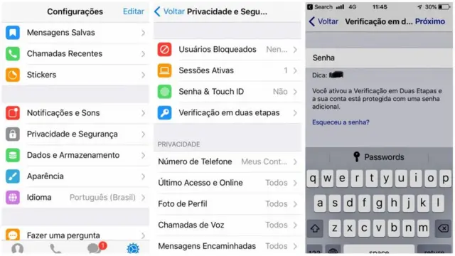 Telas do Telegram