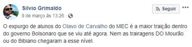 PostagemSilvio Grimaldo no Facebook