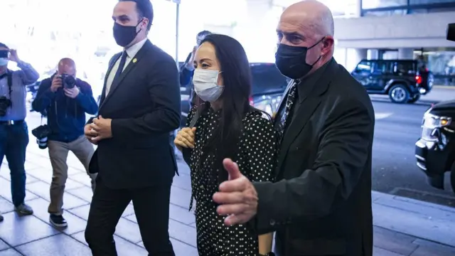 Meng Wanzhou arrives at British Columbia Supreme Court in Vancouver, British Columbia, Canada 24 September 2021. Meng is reportedly appearing virtually in US court from Canada to plead in connection with a case in which the United States has seeking her extradition for since she was detained in December 2018.