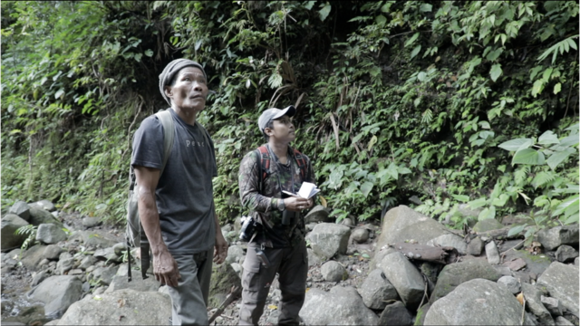 Bu Niu bersama Ganjar Cahyo Aprianto, peneliti dari organisasi konservasi Burung Indonesia sedang mengamati seriwang sangihe di Gunung Sahendaruman, Pulau Sangine.
