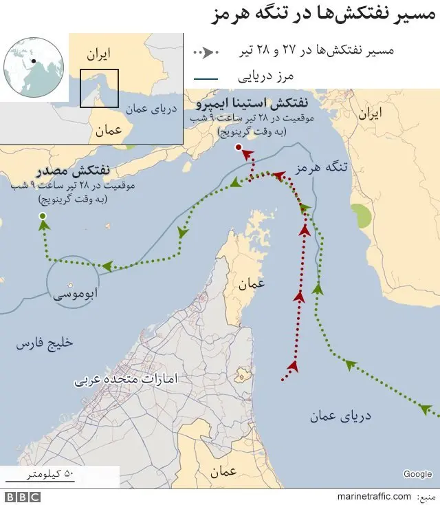 مسیر نفتکش ها
