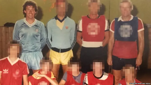 Barry Bennell in Manchester City kit with youngsters blurred out