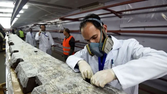 ખુફુના પિરમિડની સ્થળે કામ કરી રહેલ આર્કિઑલજિસ્ટ