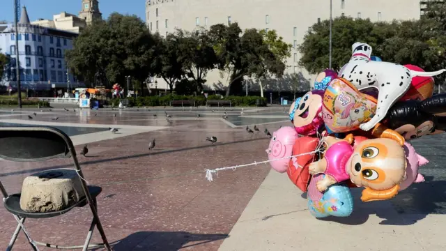 A deserted Placa Catalunya after the attack